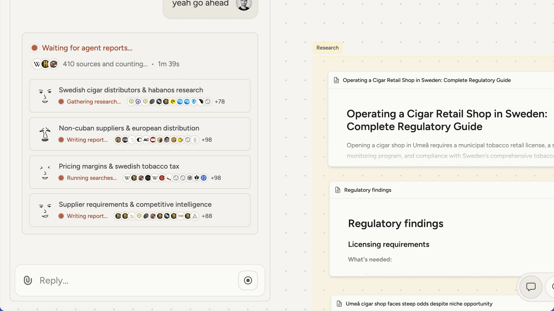 Deep research in progress